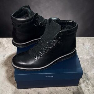 Cole Haan Zerogrand Waterproof Hiker Boots in black leather